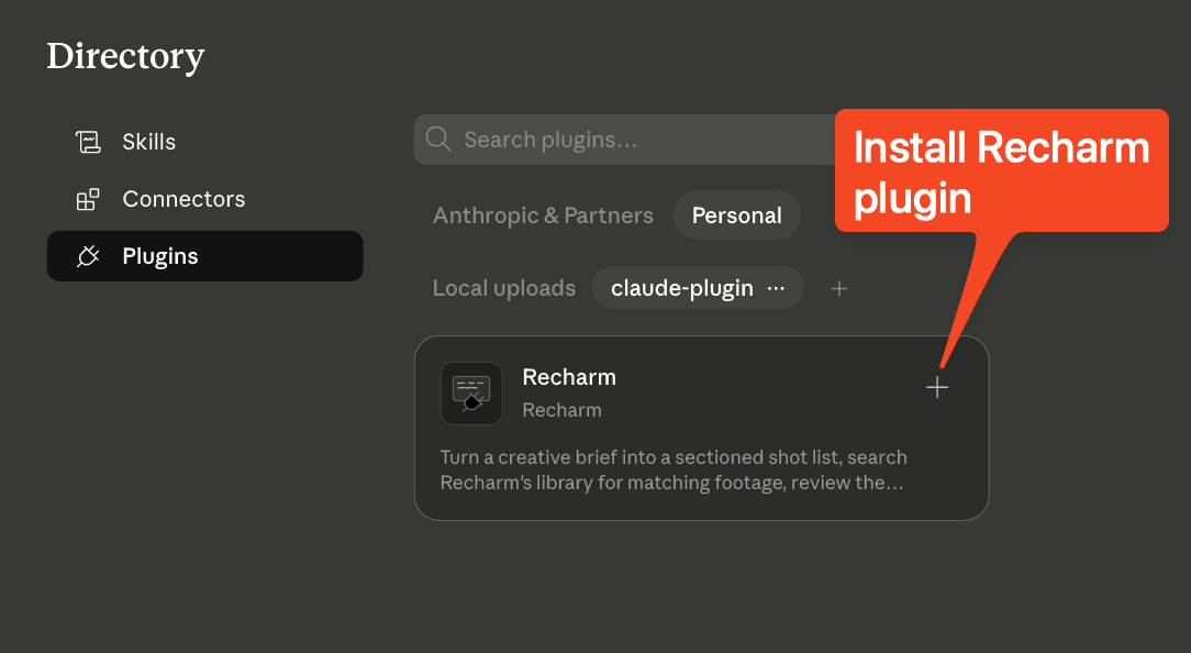 Install Recharm plugin