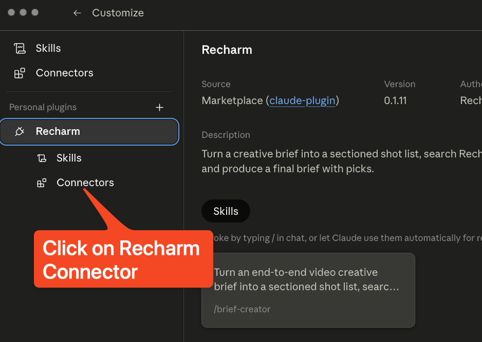Click on Recharm Connector