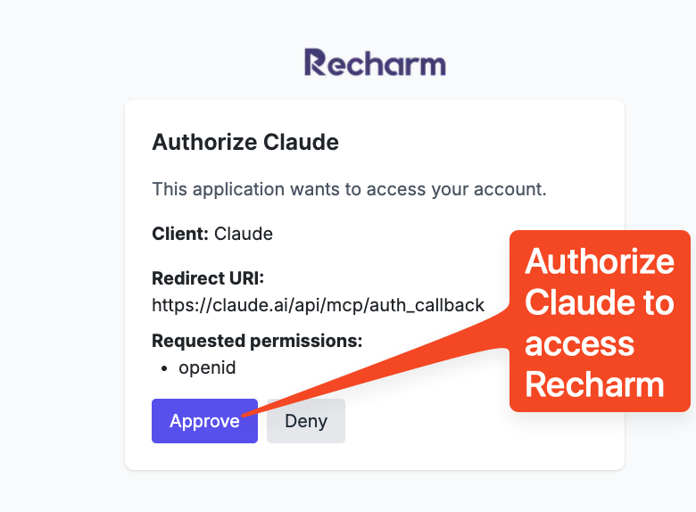Authorize Claude to access Recharm